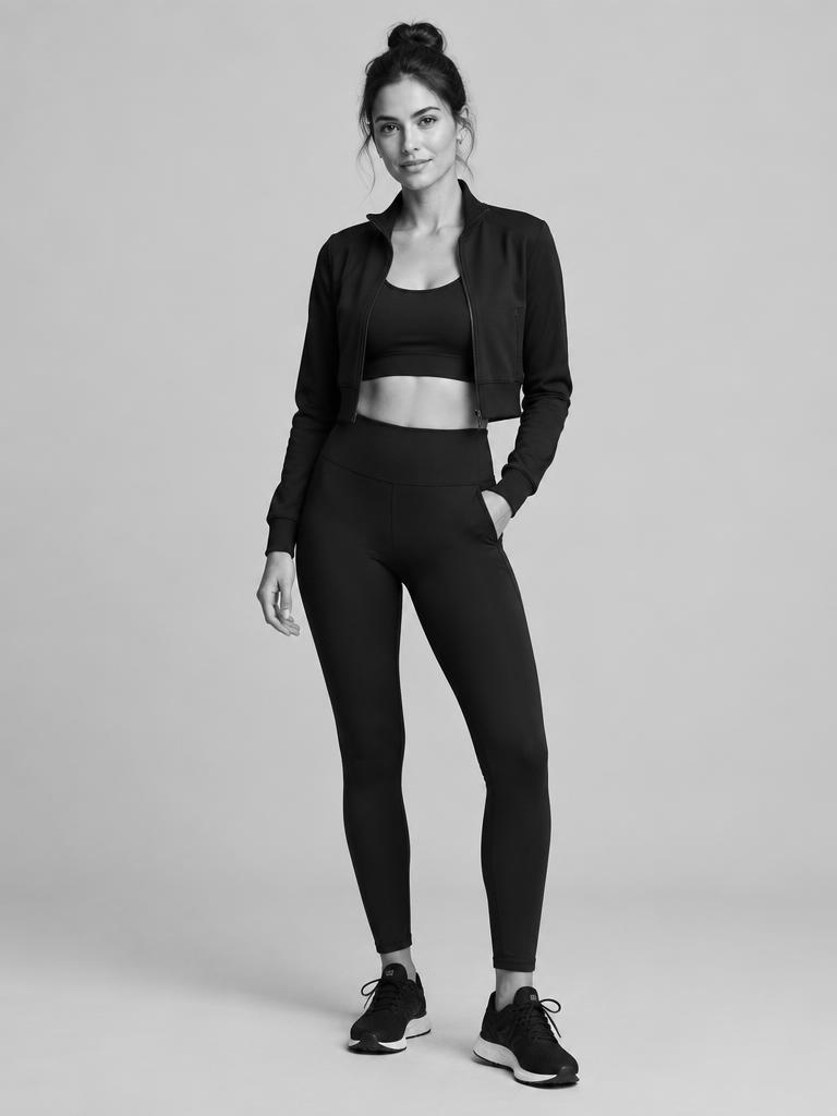 Full body relaxed in a cropped zip layer